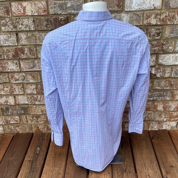 Hugo Boss Men's Checkered Sharp Fit Long Sleeve Blue & Red Shirt Size 17 - Picture 2 of 6